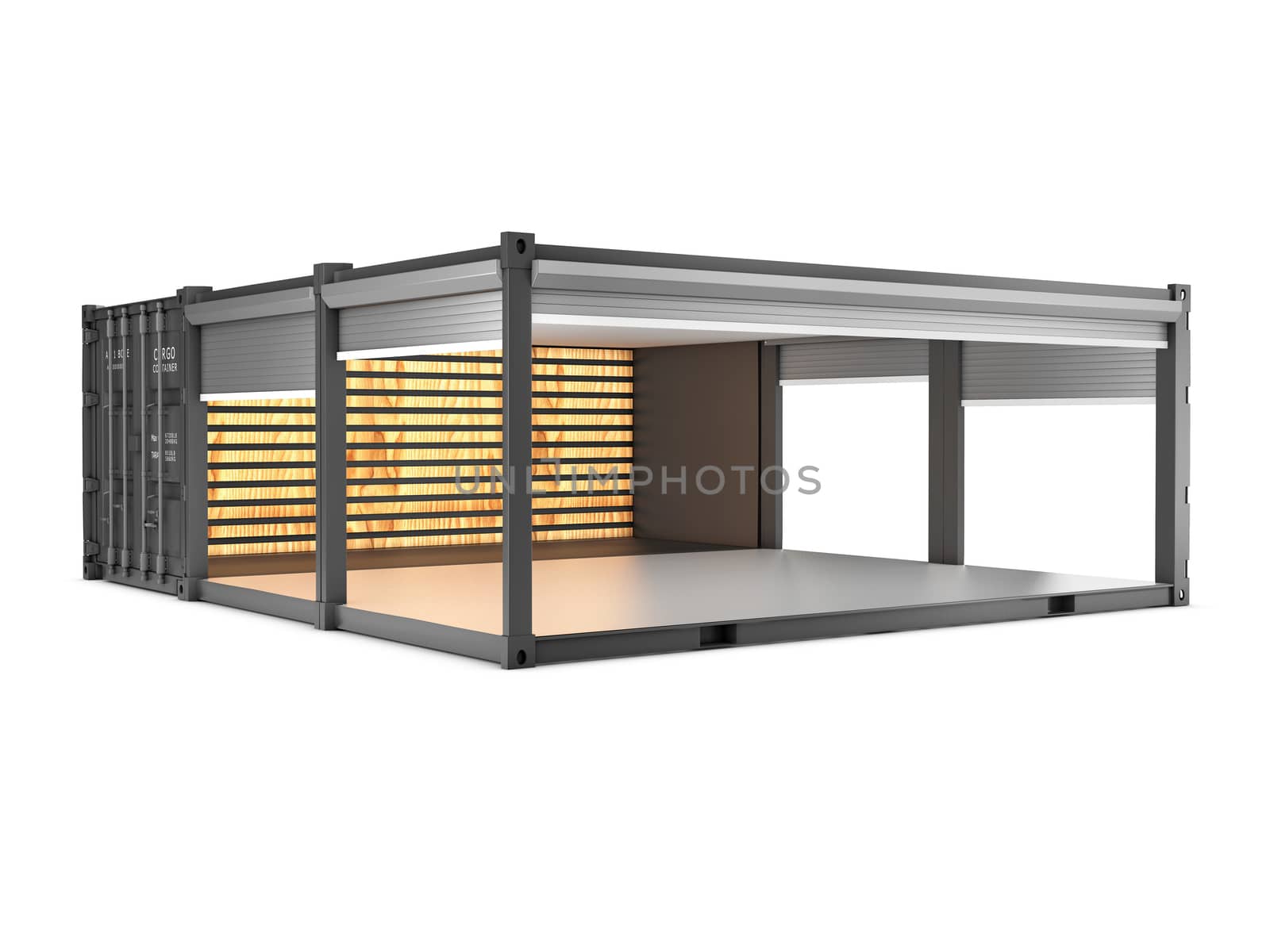 Converted old shipping container into cafe, 3d Illustration isolated gray by tussik