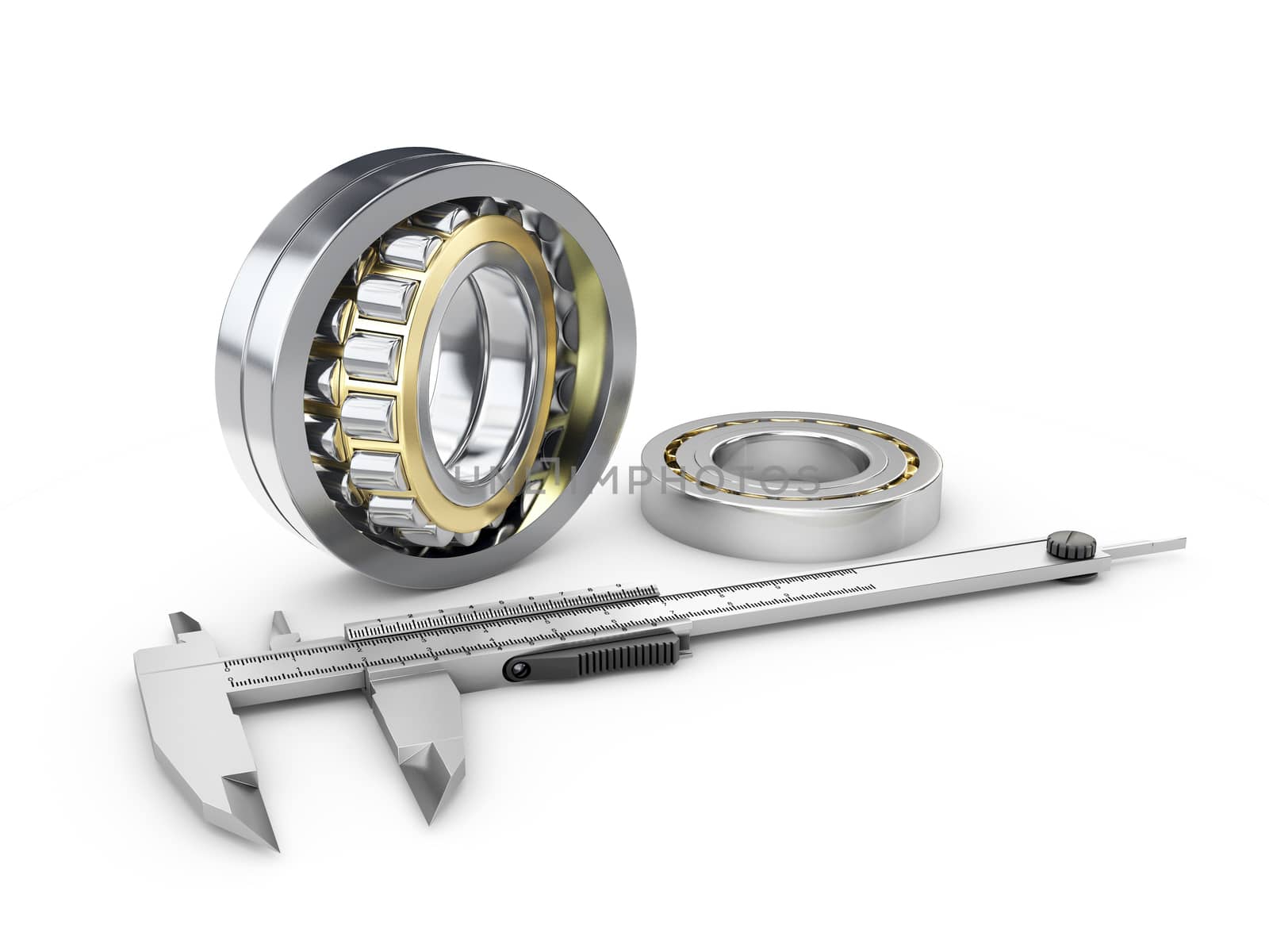 Caliper and gears, Measuring gear caliper, Measuring instrument engineer, architect, technician 3dr illustration.