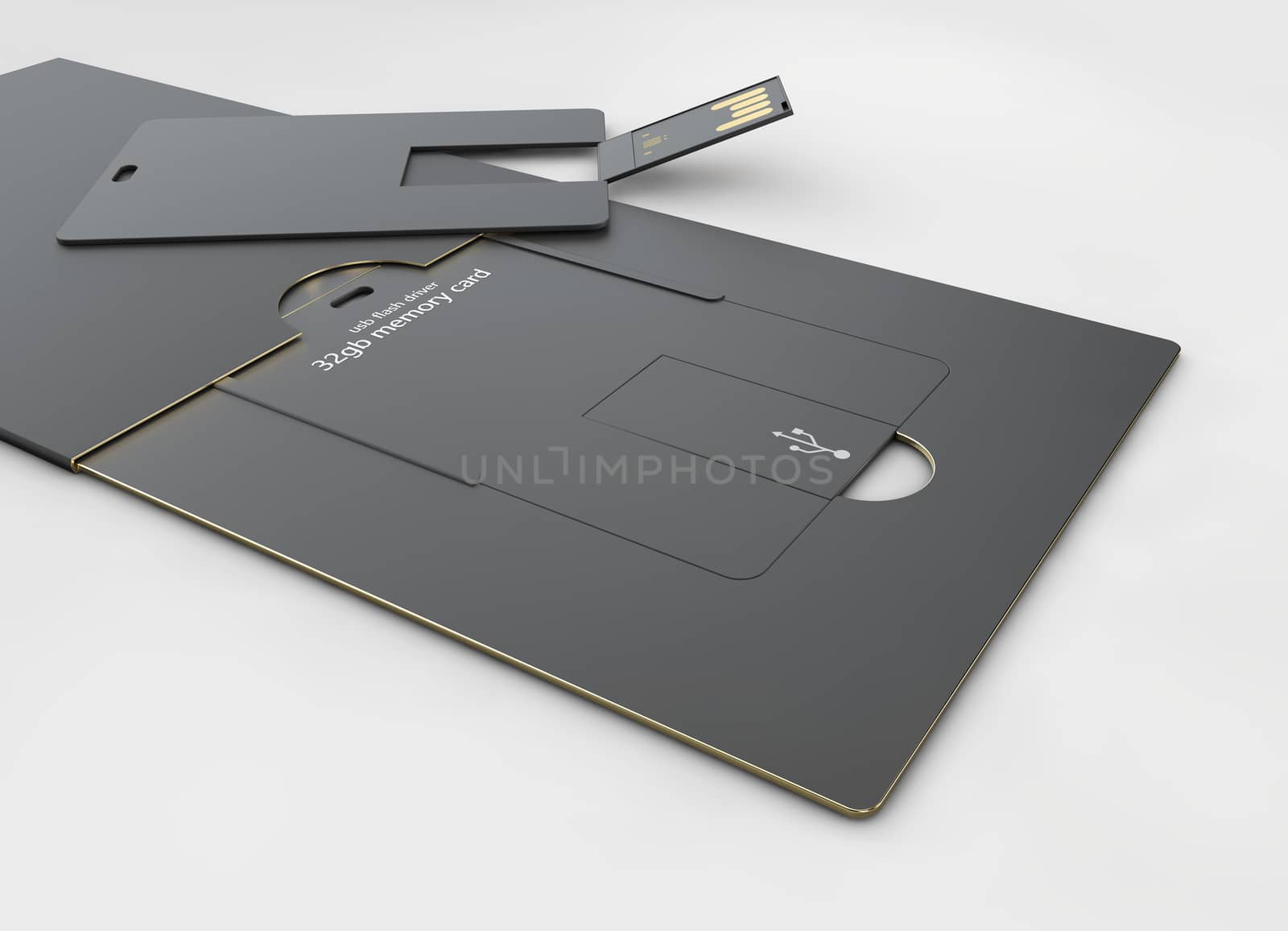 3d illustration of USB flash card empty template for corporate identity on isolated gray by tussik