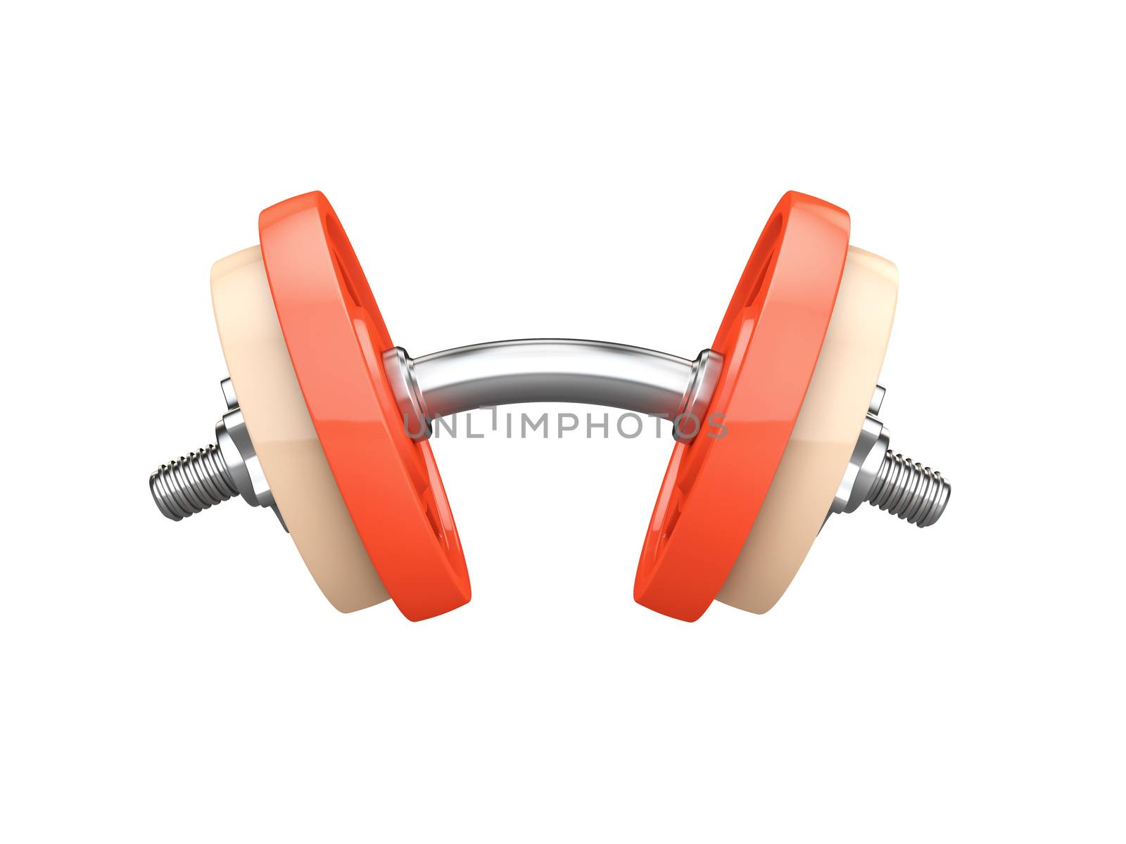 metal dumbbell for fitness with chrome silver handle isolated on white background. 3d Illustration.