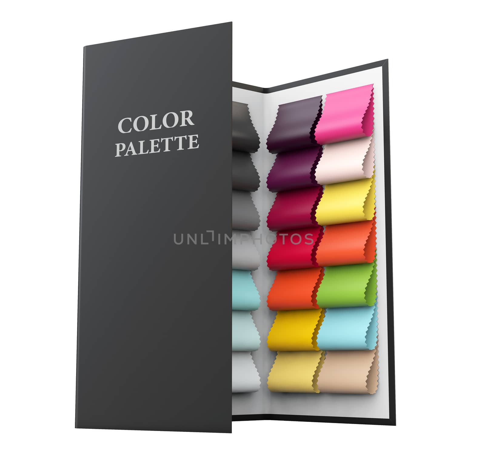 3d Illustration of color palette samples on white background by tussik