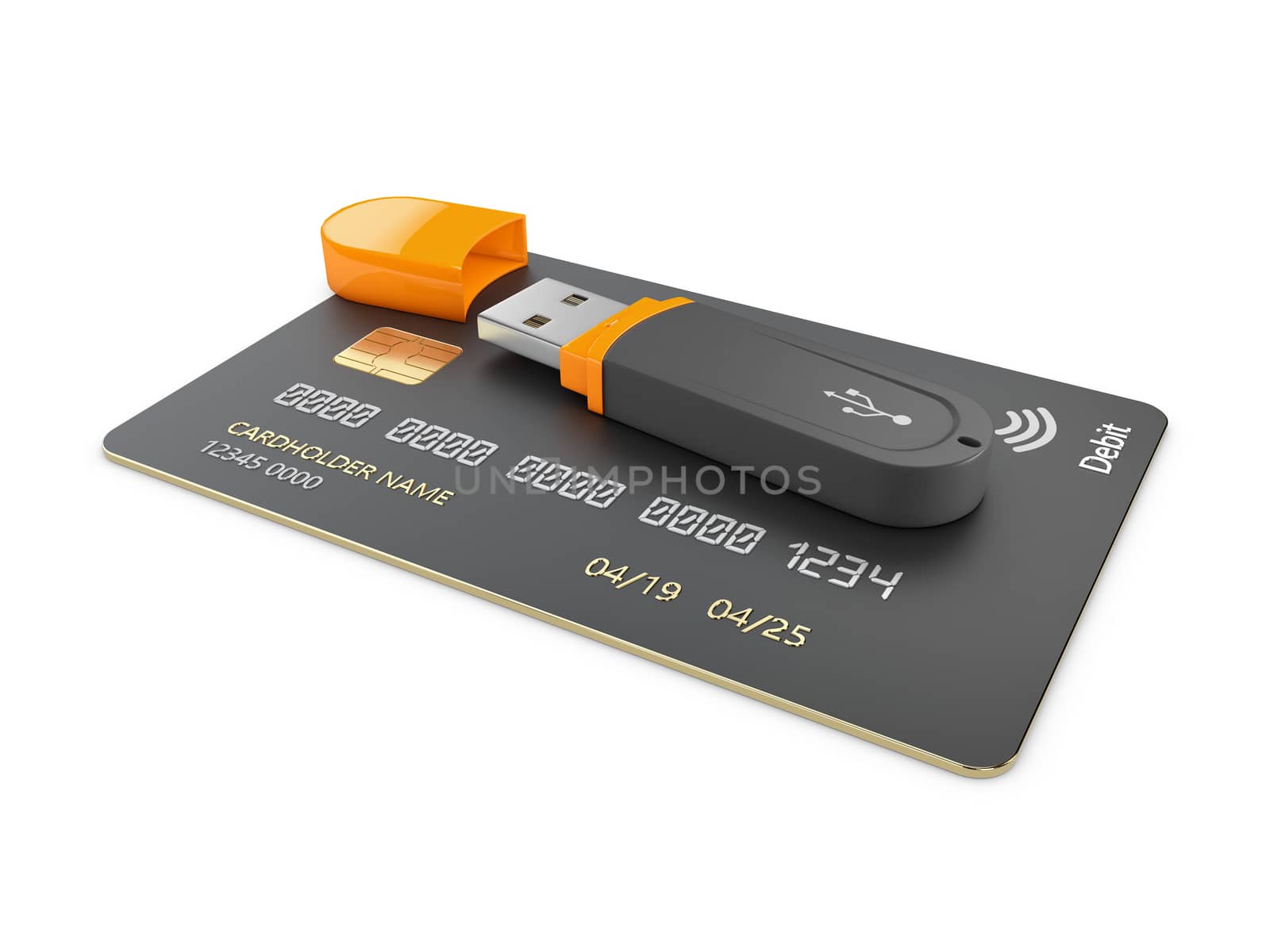 3d illustration of USB flash card empty template for corporate identity on isolated gray by tussik