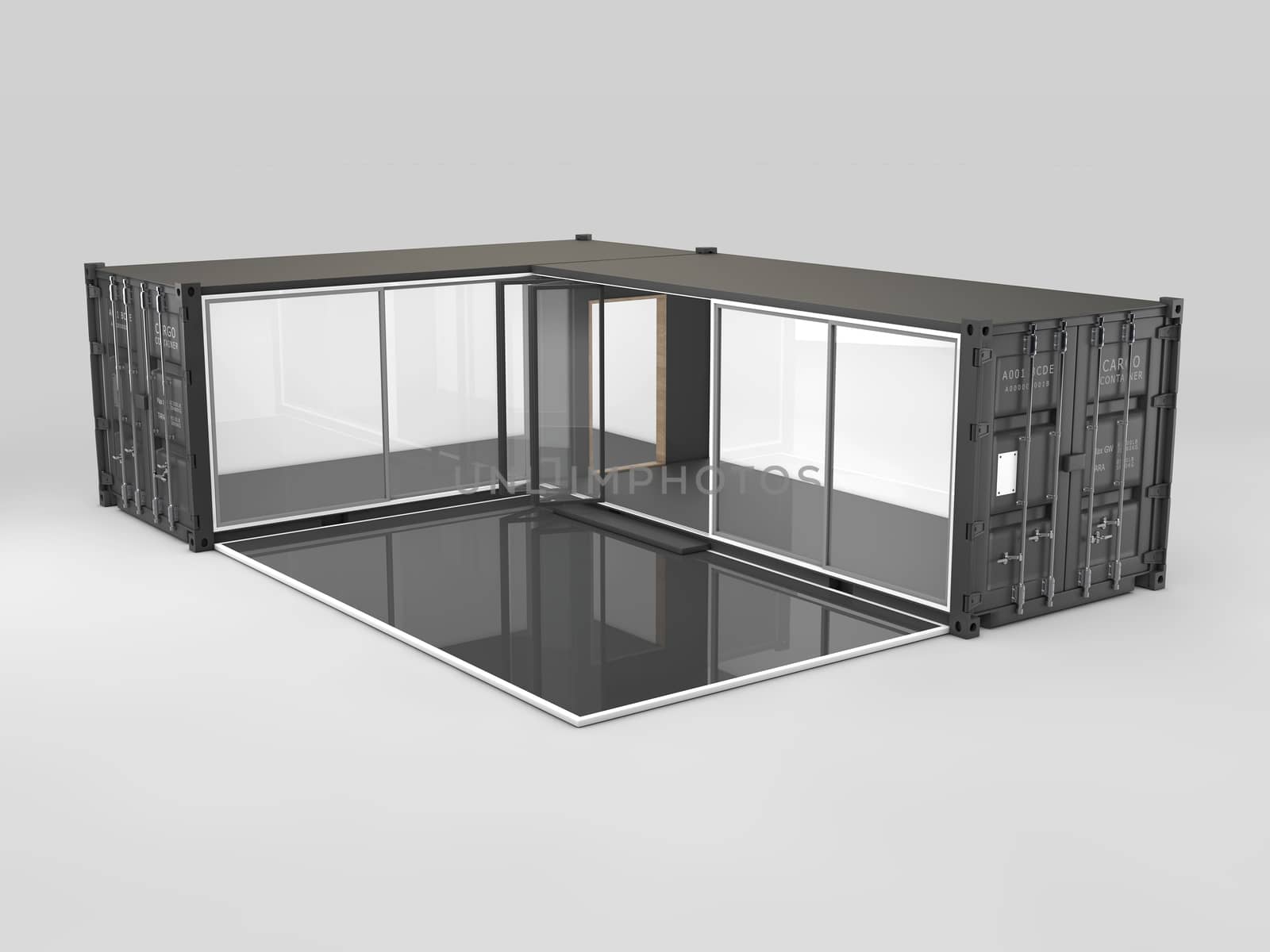 Converted old shipping container, 3d Illustration isolated gray. by tussik