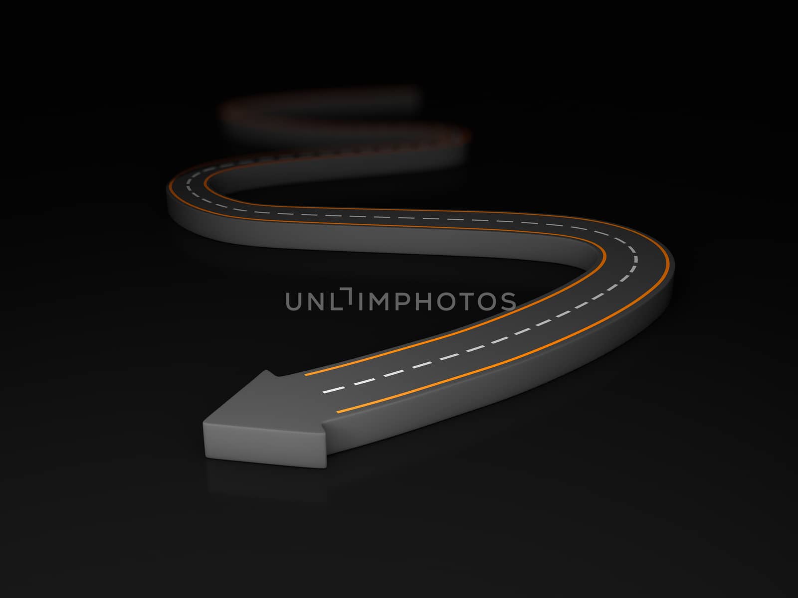 3d Illustration of highway arrow at the end of a road by tussik