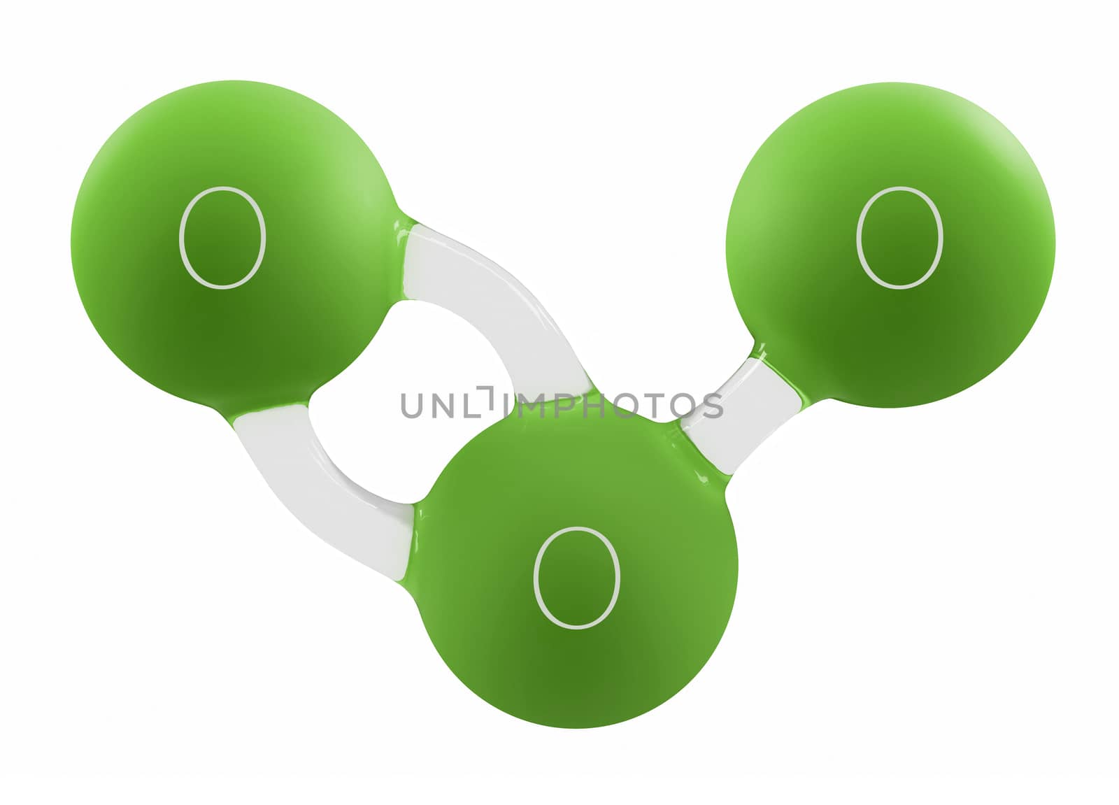 3d Illustration of green ozone molecule isolated on white.