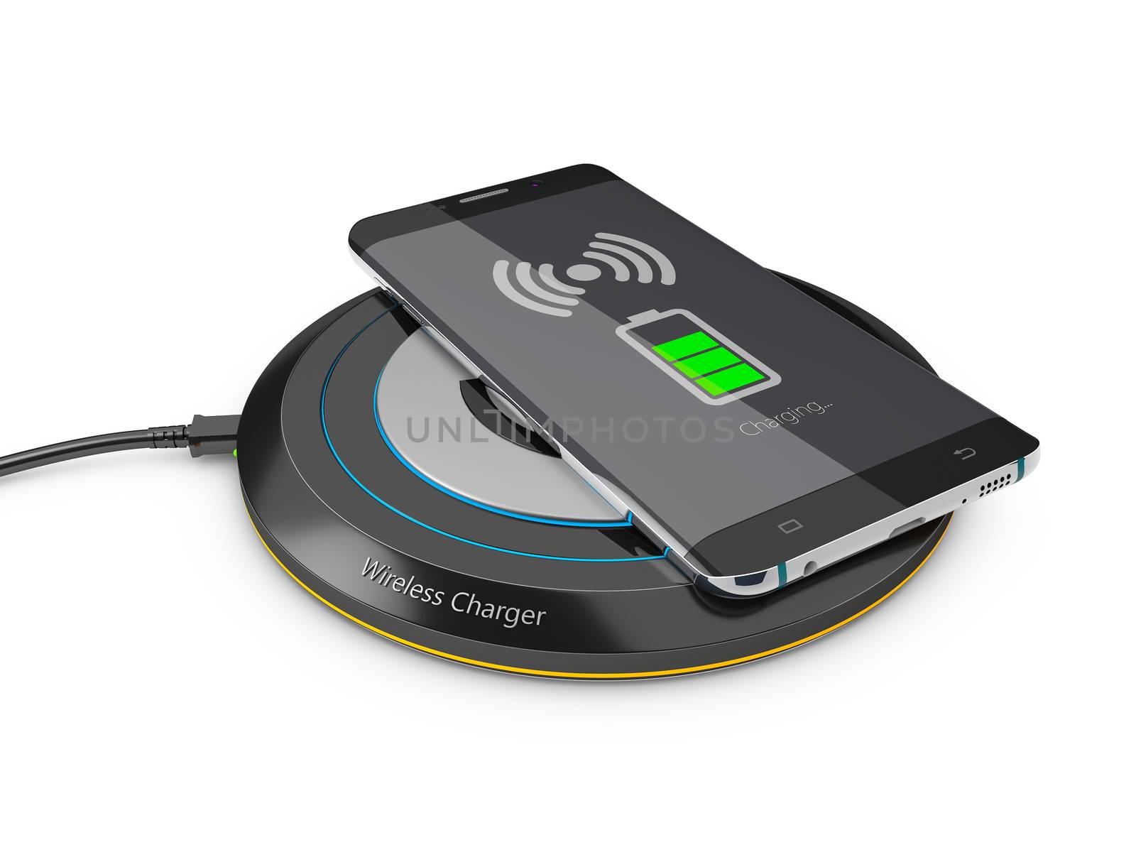 3d Illustration of Smartphone charged by wireless charger on wardrobe by tussik