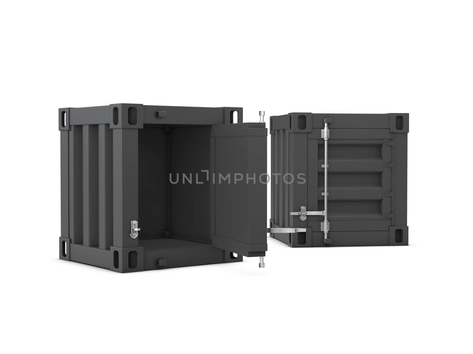 3D illustration of open and close container cabinet isolated white by tussik