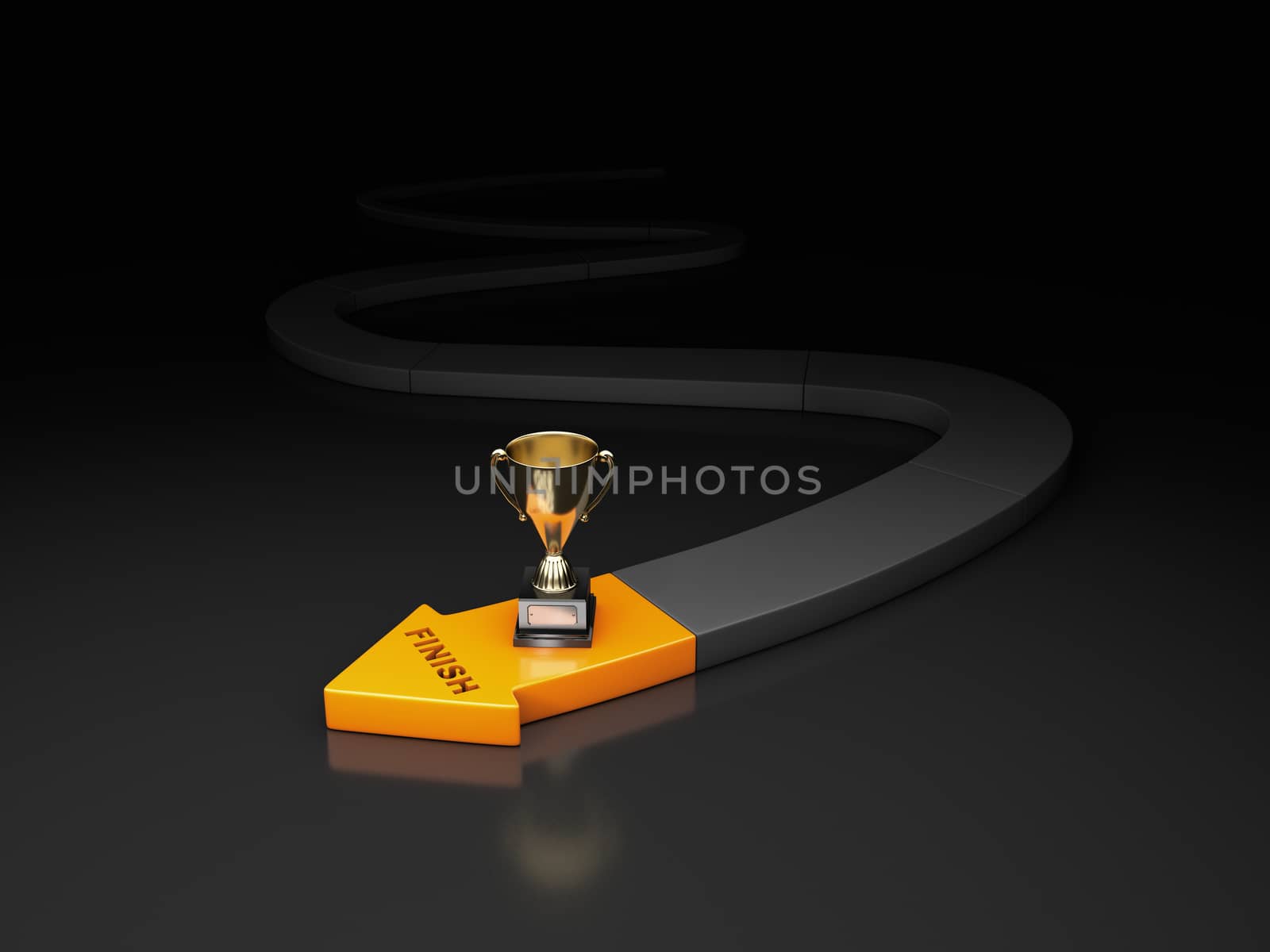 3d Illustration of line with yellow arrow at the end and cup.