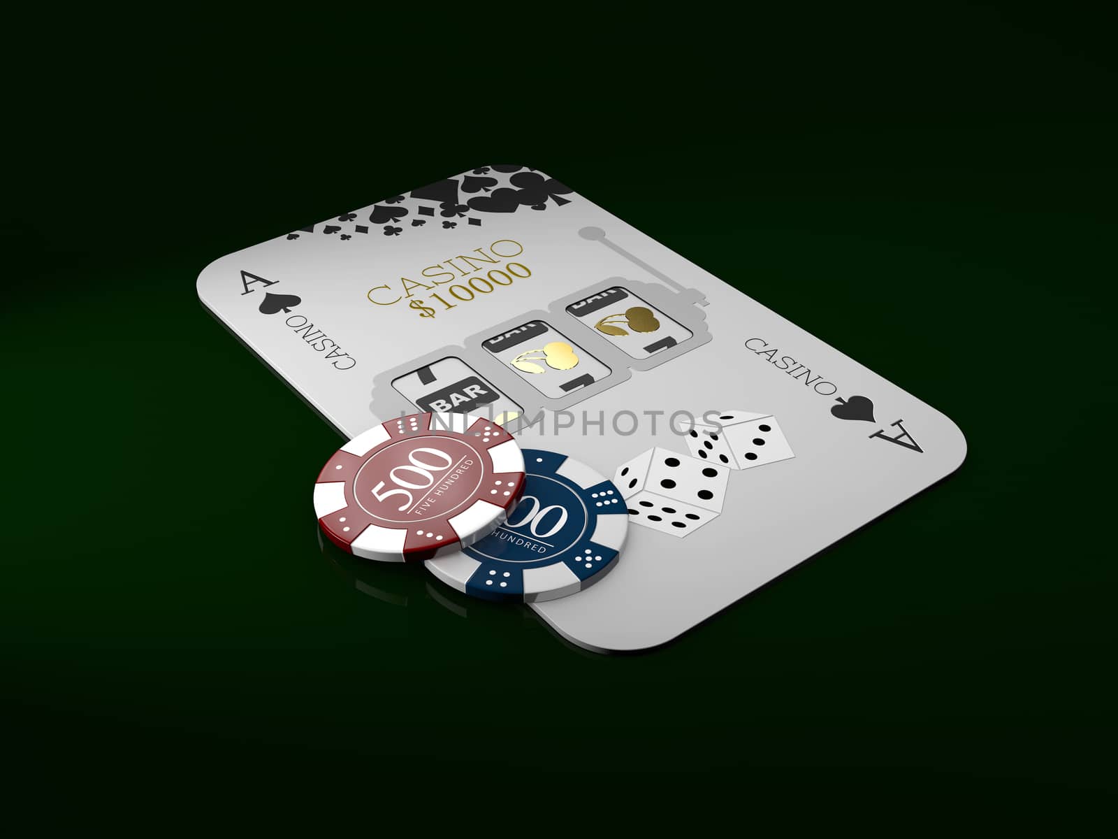 Playing card and poker chips casino, gambling casino games. 3d illustration.