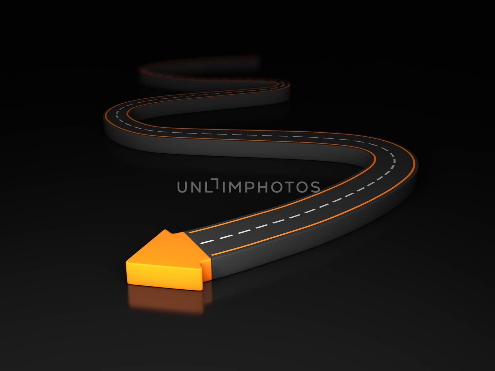 3d Illustration of highway arrow at the end of a road by tussik