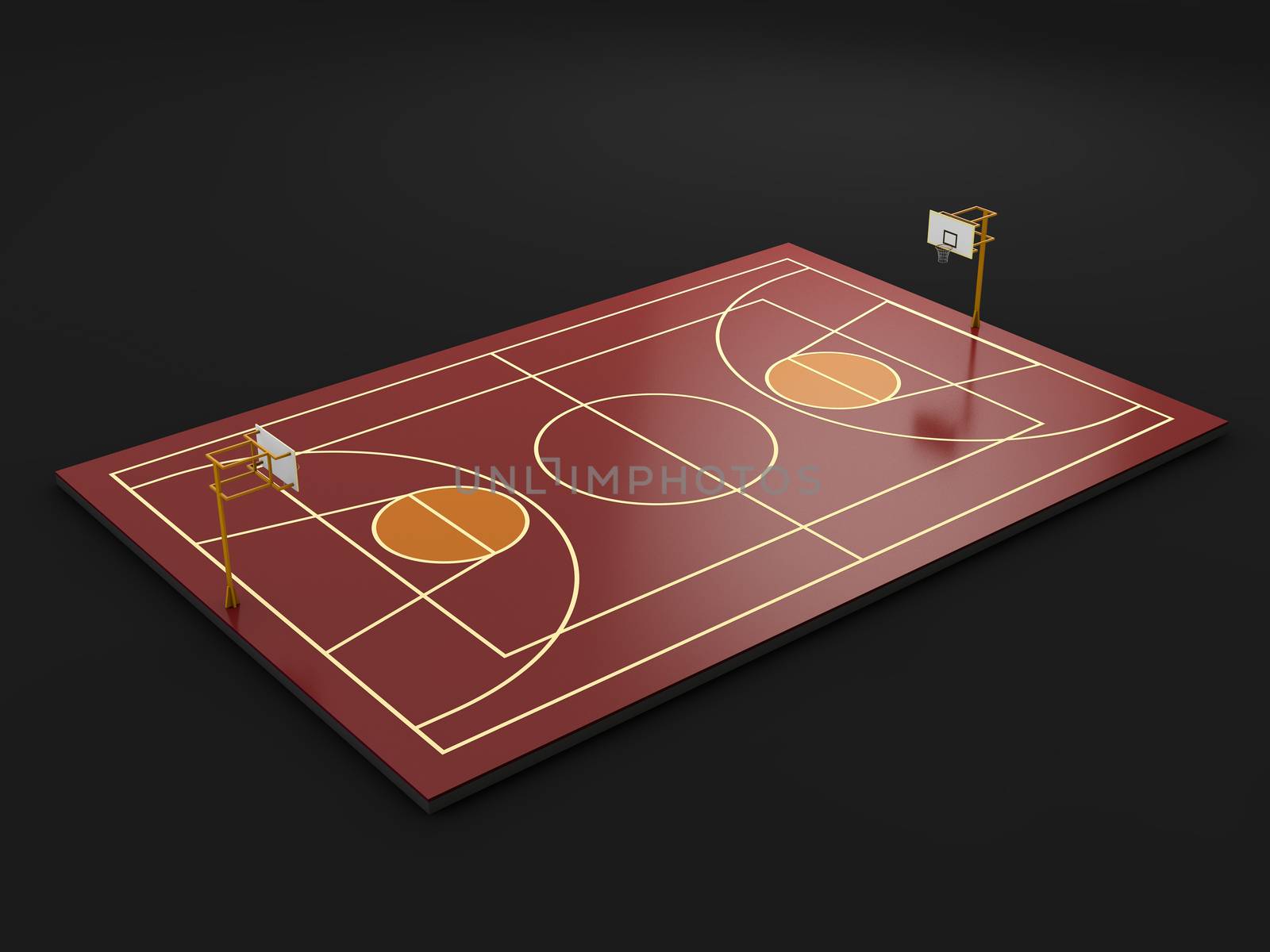 basketball court, baseline Outdoor, 3d illustration isolated black by tussik