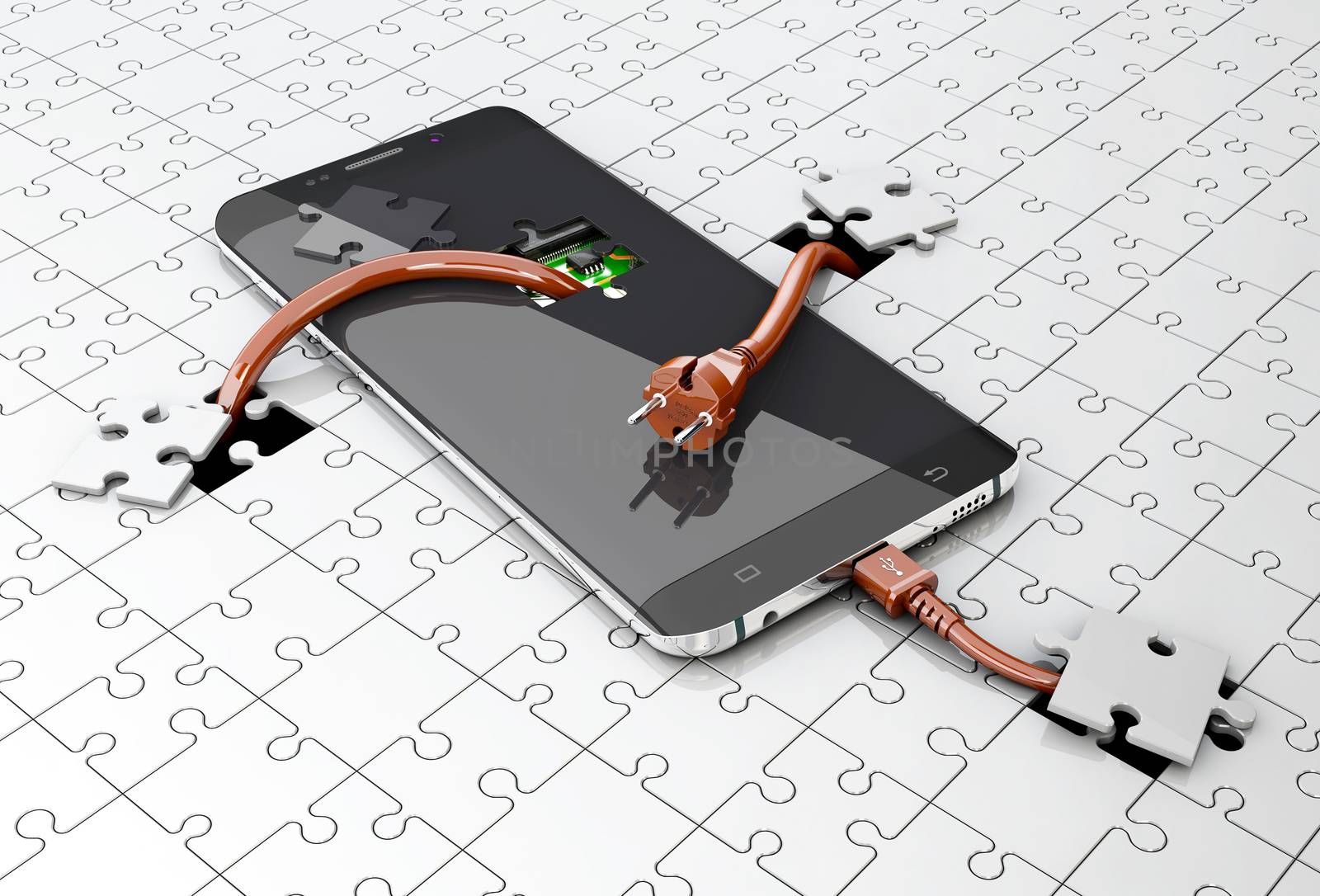 New concept development of smartphone. Mobile charging technology 3d Illustration by tussik