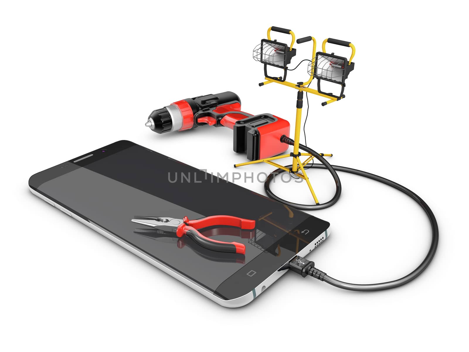 3d illustration of Phone repair and service concept. isolated white by tussik