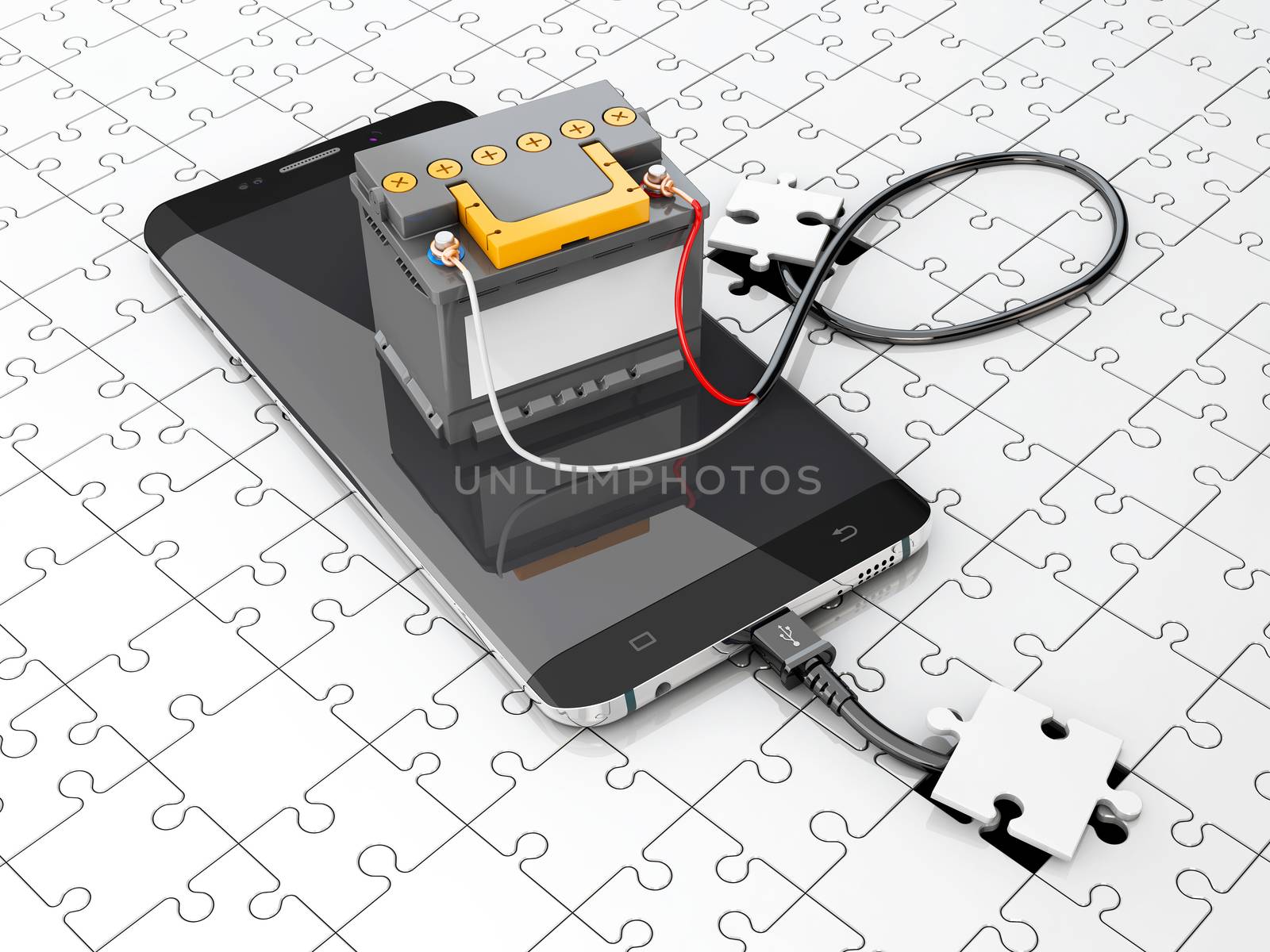 New concept development of smartphone. Mobile charging technology 3d Illustration.