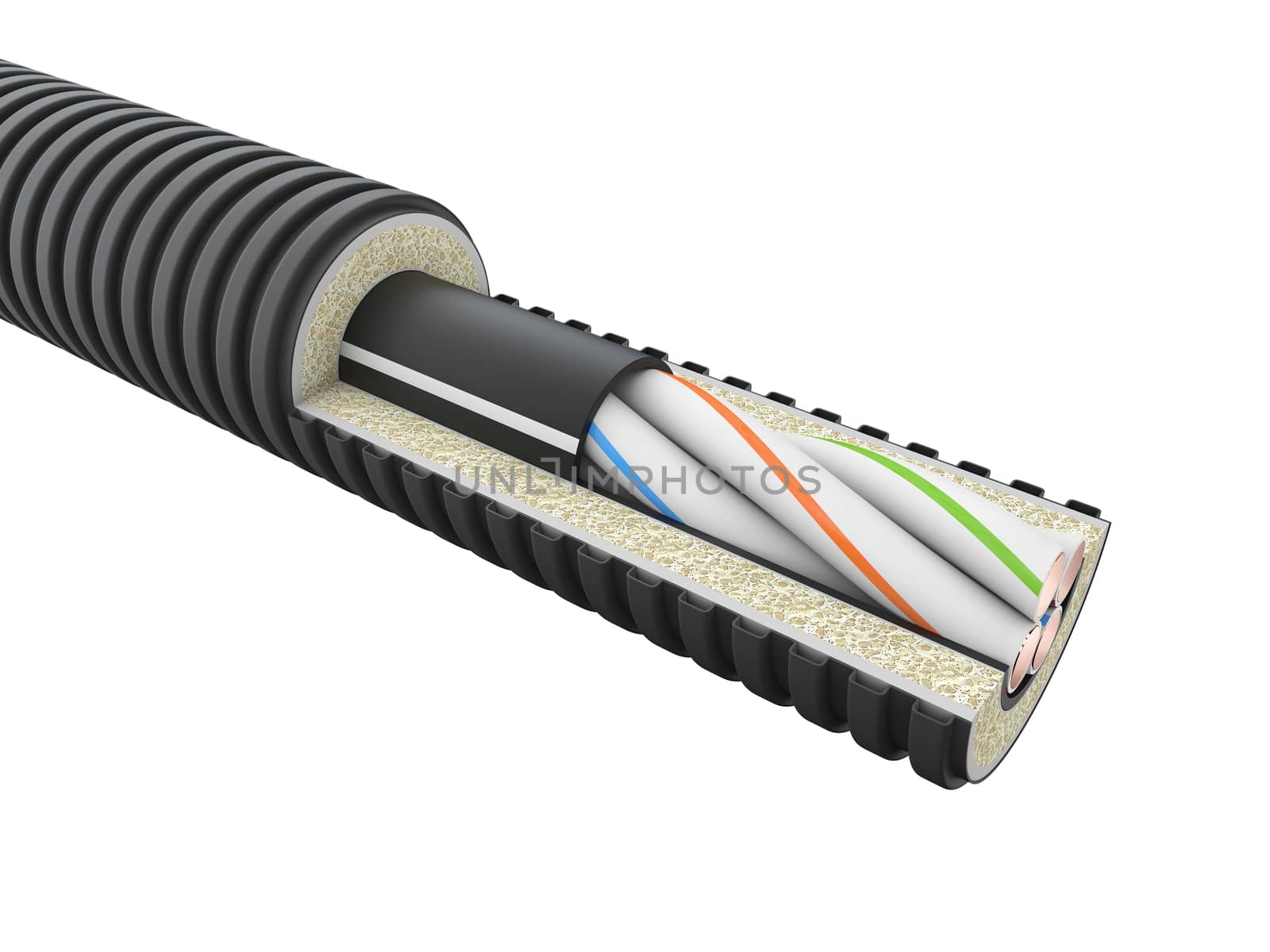 Fiber optical cable detail - 3d render isolated white by tussik