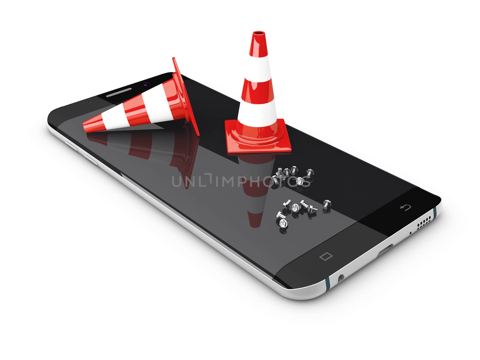 3d Illustration of Phone repair and service concept Isolated white.