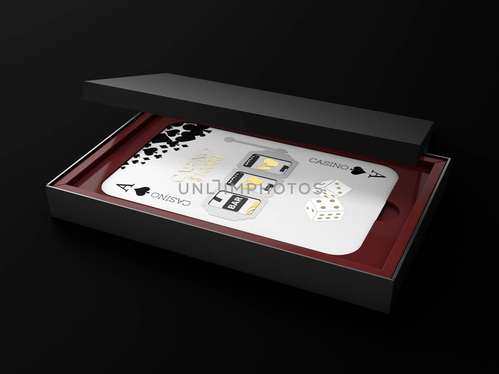 Ace of spades playing card in the box 3d illustration by tussik