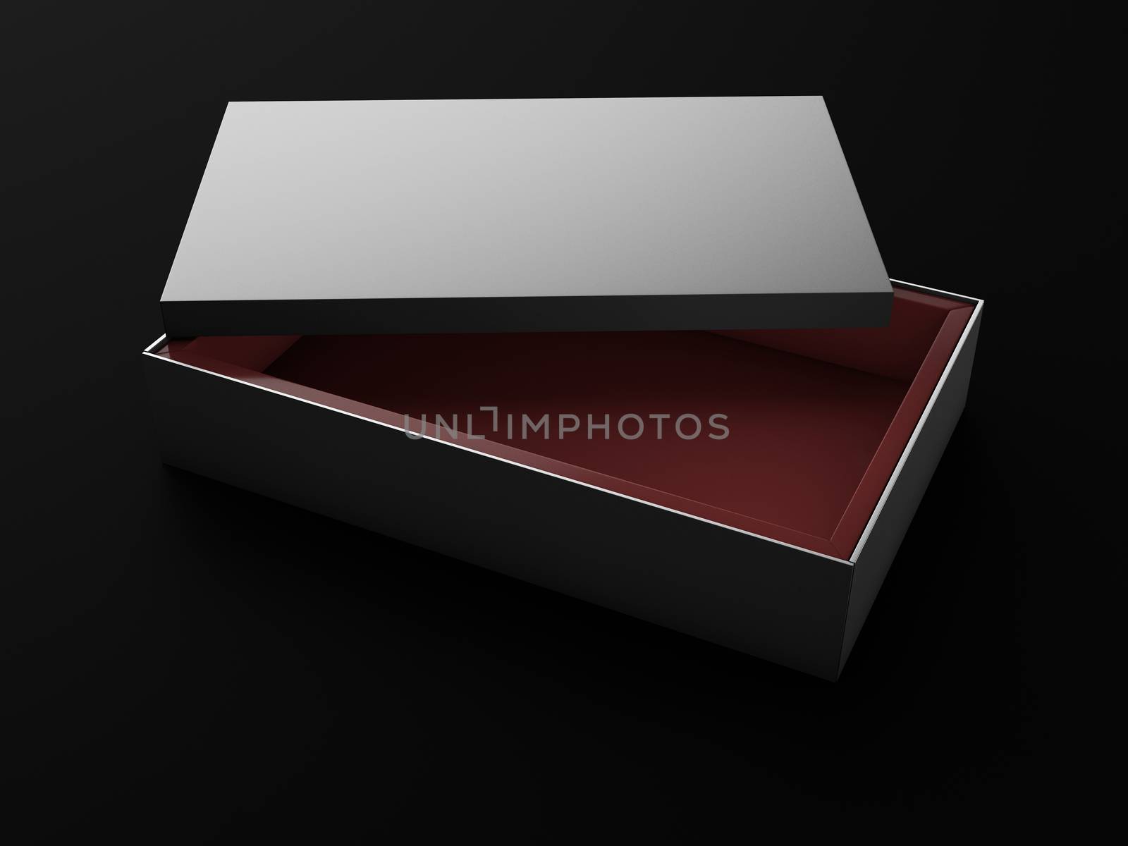 Black empty box on black background. Template for your presentation design 3d illustration.