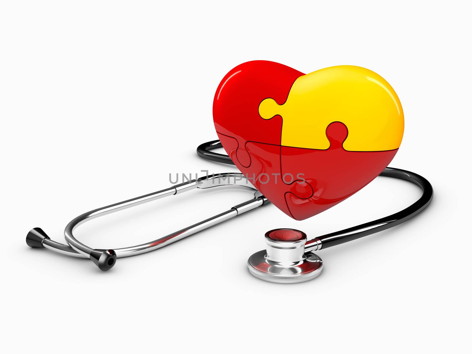 Red heart and a stethoscope 3d Illustration isolated white by tussik