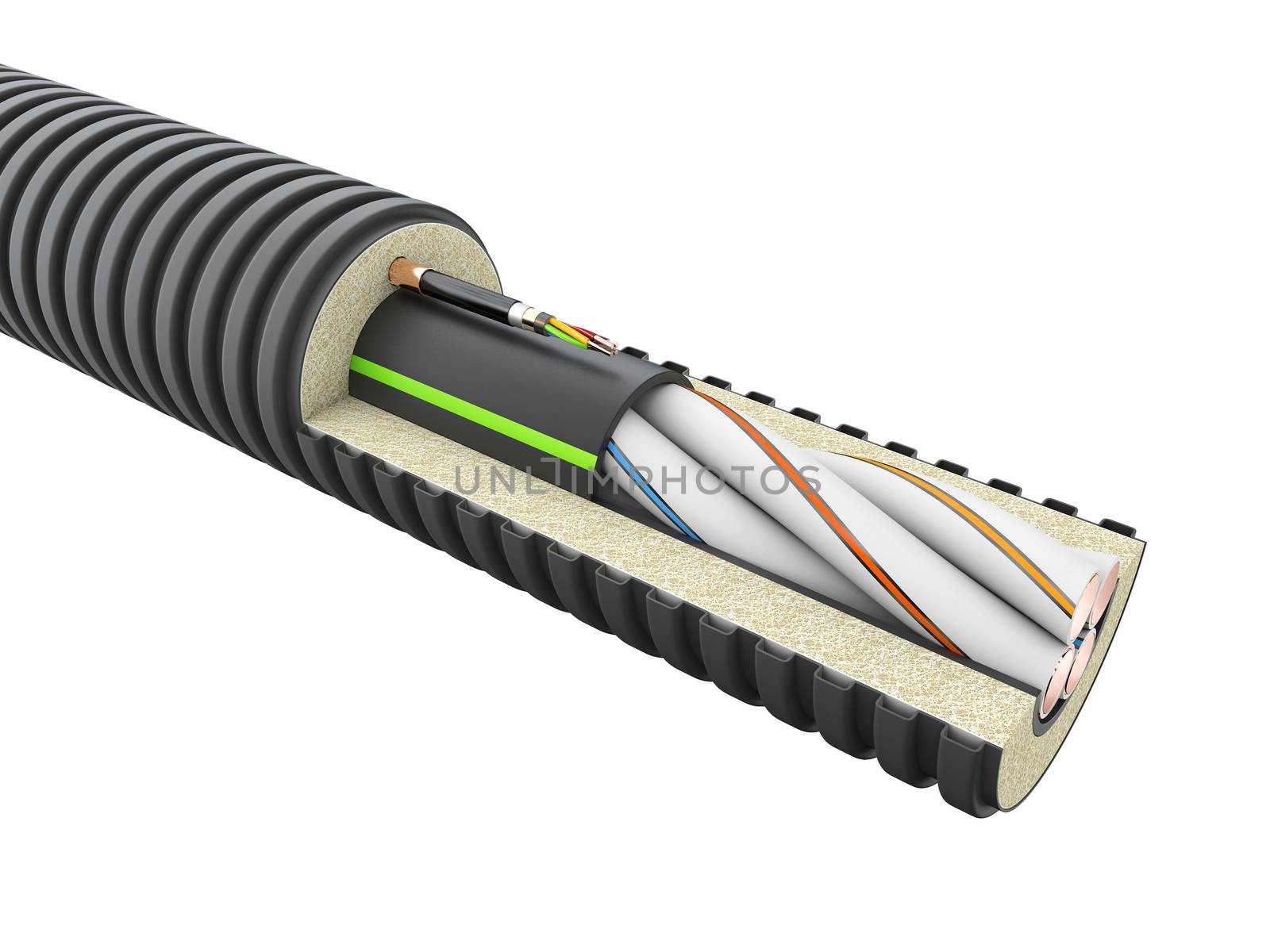Fiber optical cable detail - 3d render isolated white by tussik