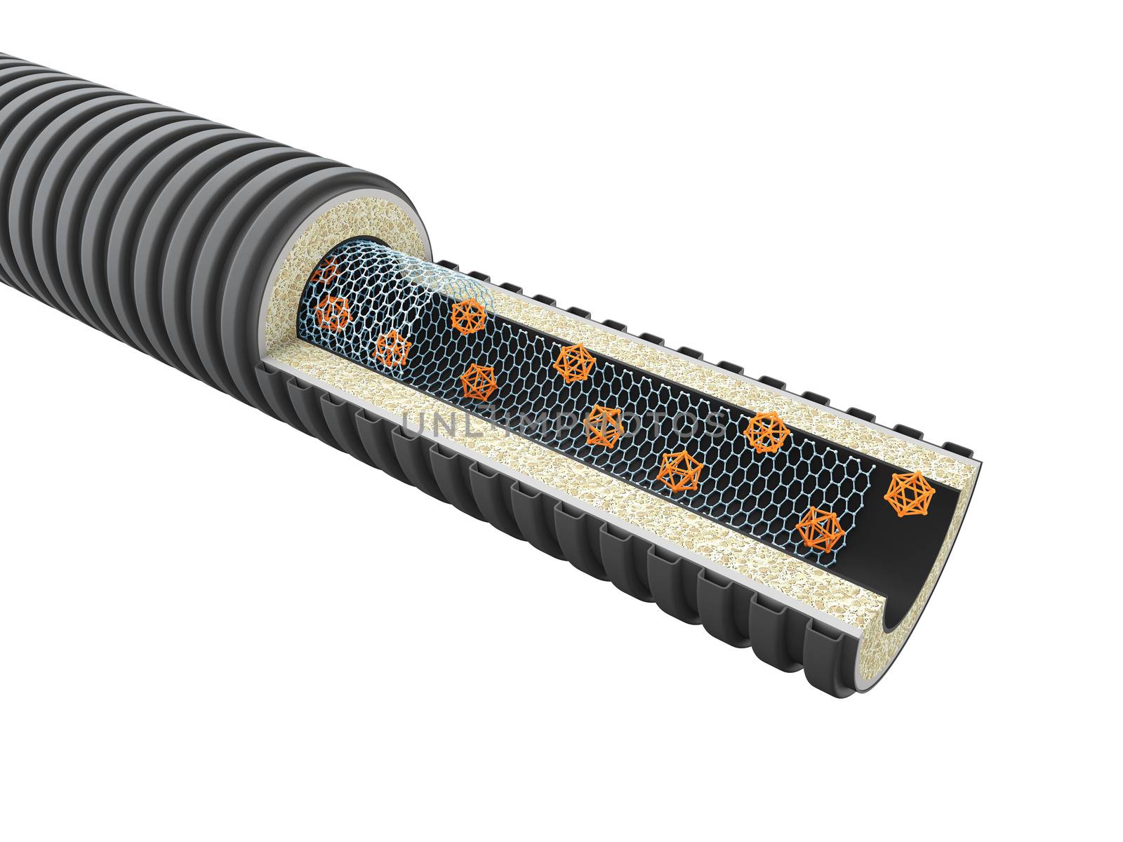 3d Illustration of Carbon nanotube structure inside view illustration.