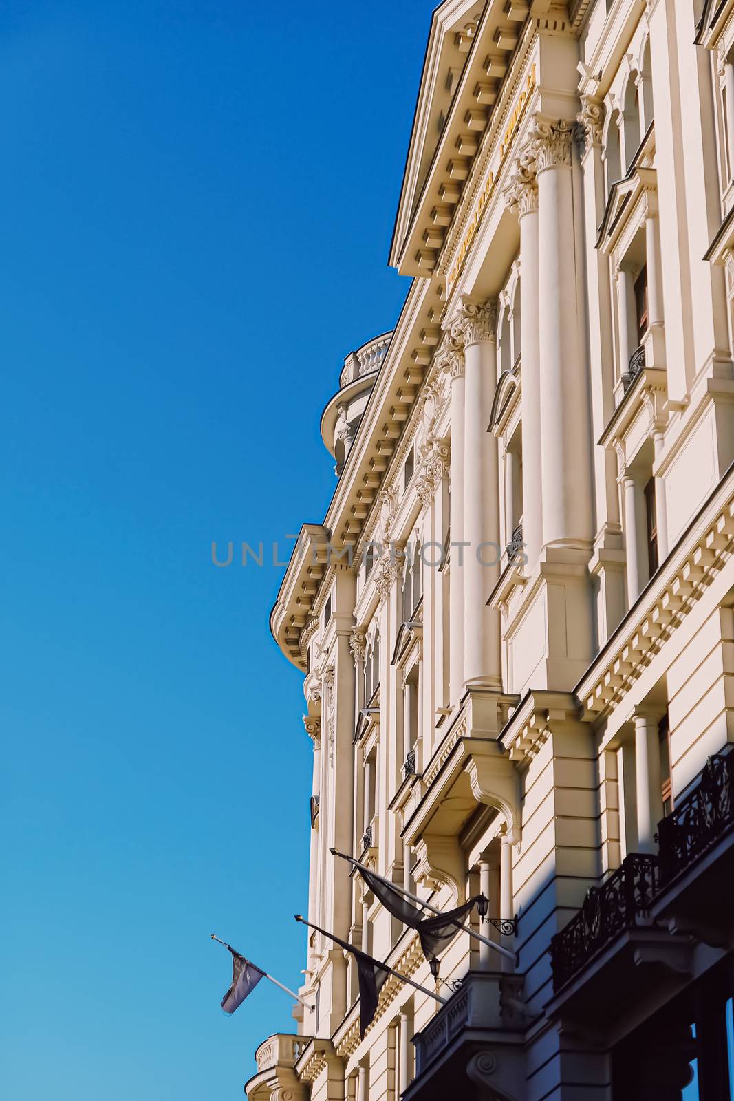 Exterior facade of classic building in the European city, architecture and design detail