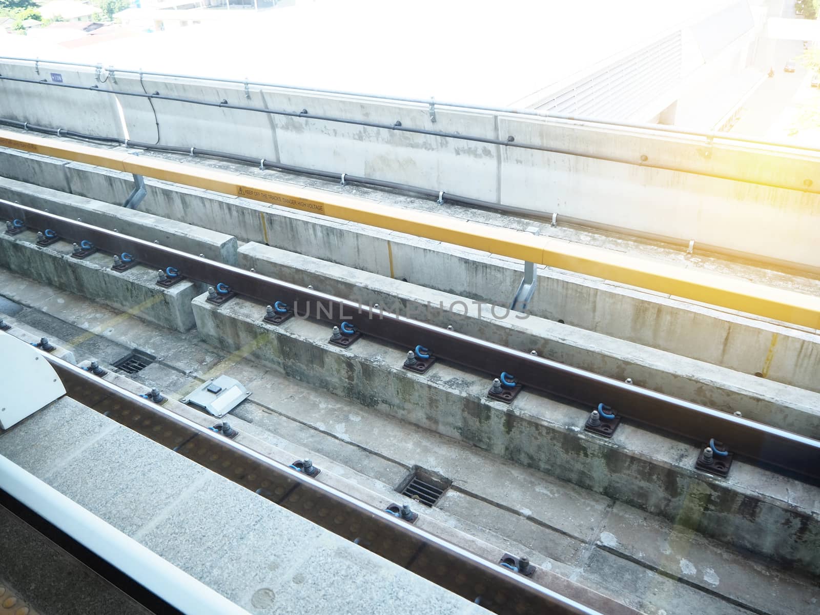 Empty railroad track of Metropolitan Rapid Transit in Thailand, outdoor landscape.