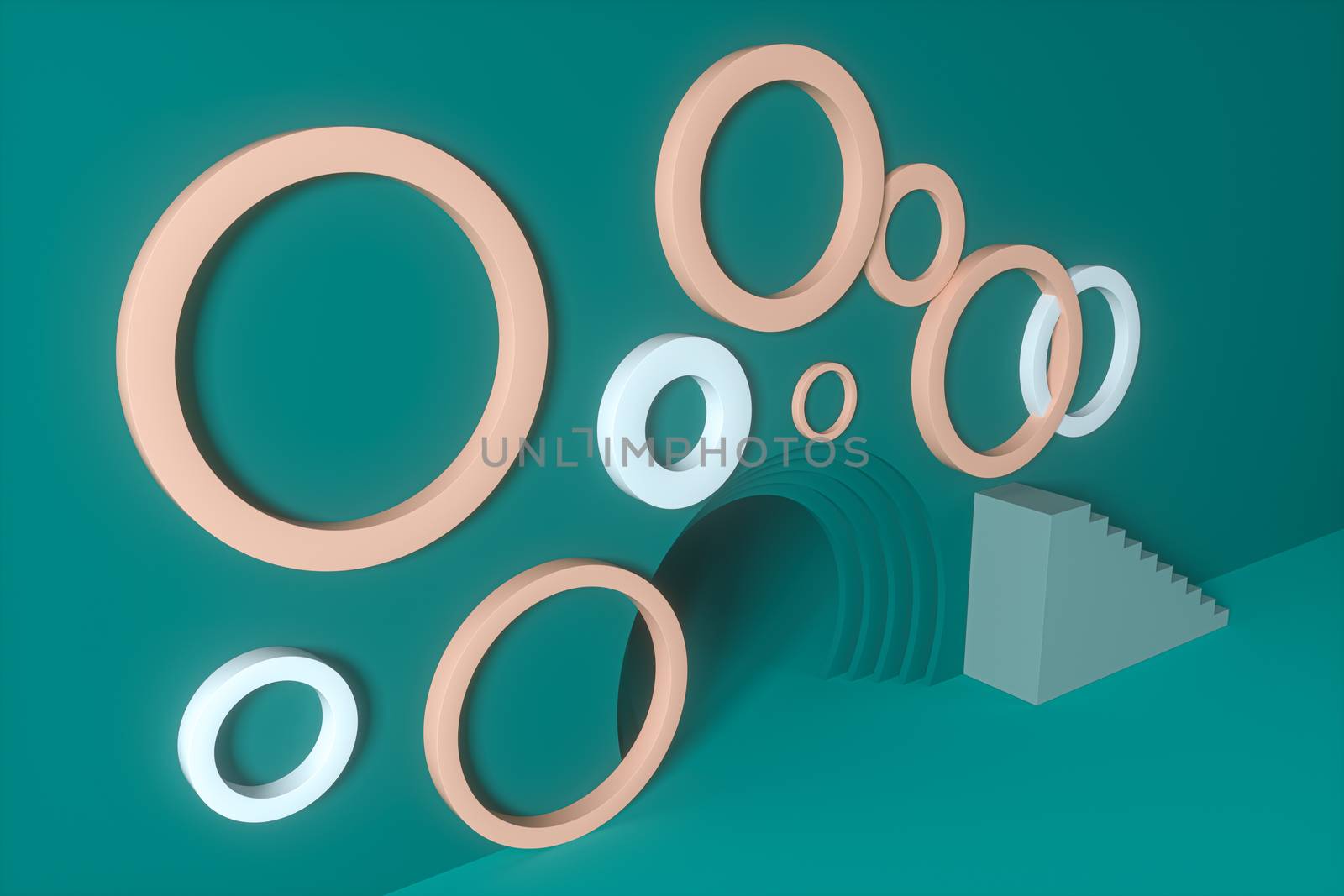 Circle background material,cartoon room,3d rendering. Computer digital drawing.