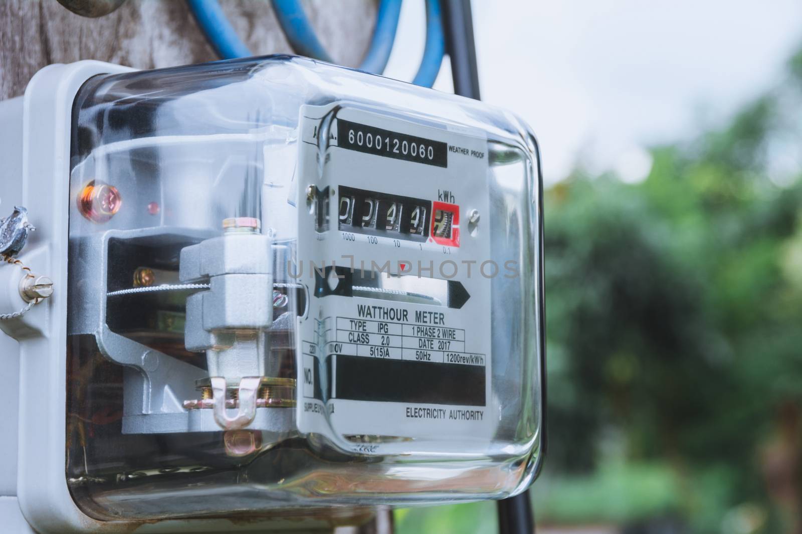 Electric power meter measuring power usage. Watt hour electric meter measurement tool.
