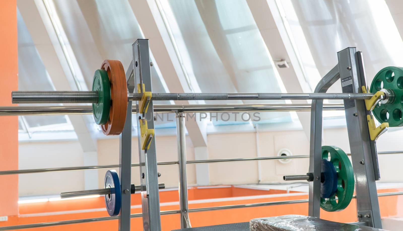 sports equipment and barbells in the gym