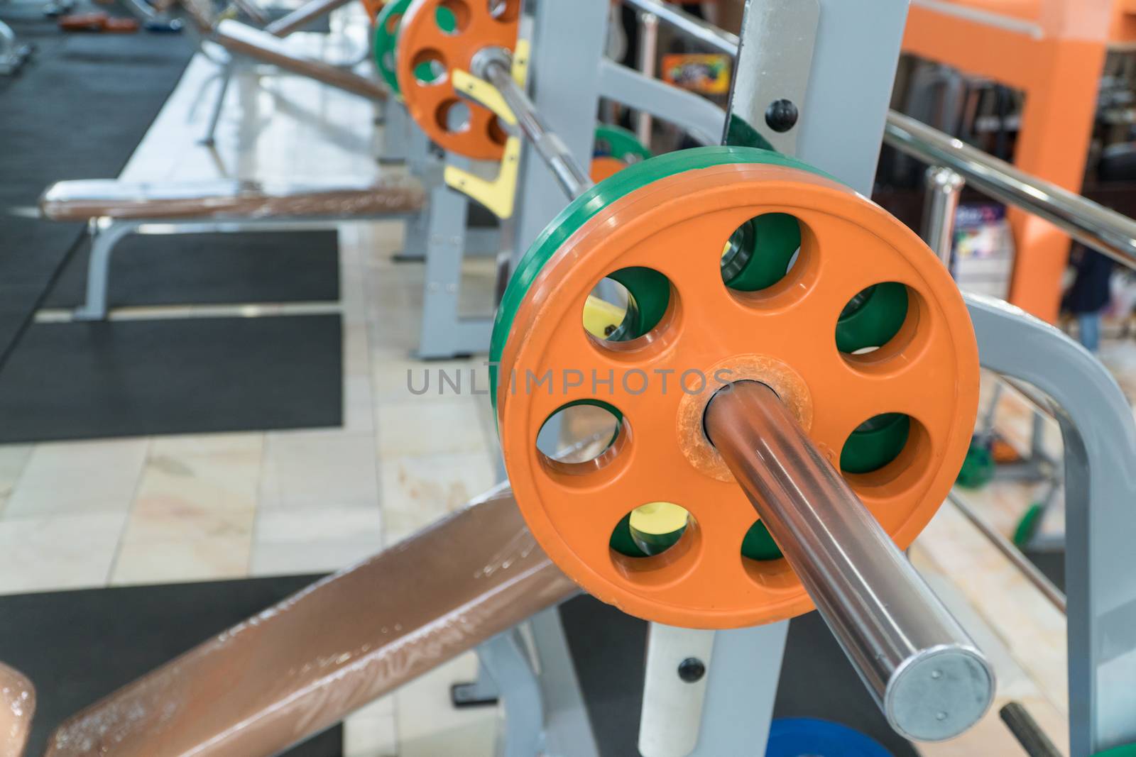 sports equipment and barbells in the gym
