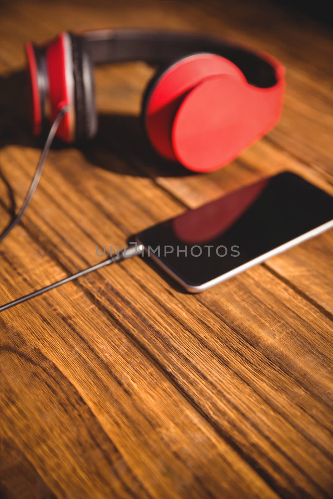View of a desk with headphones