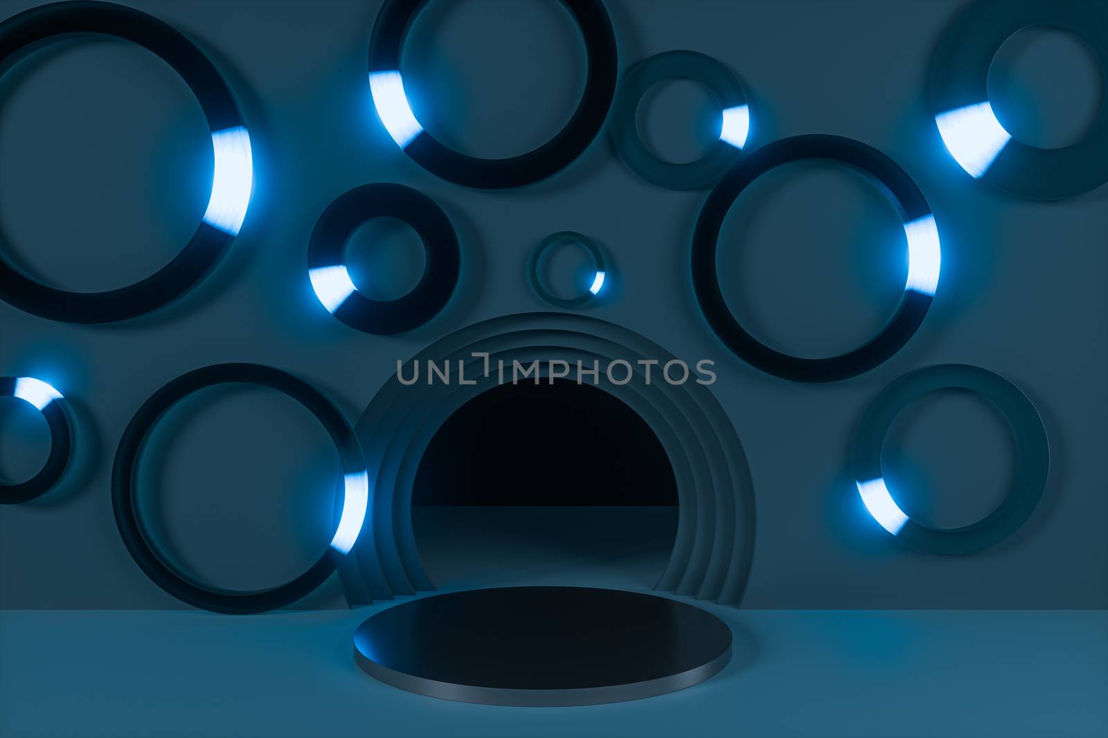 Circle background material,cartoon room,3d rendering. Computer digital drawing.