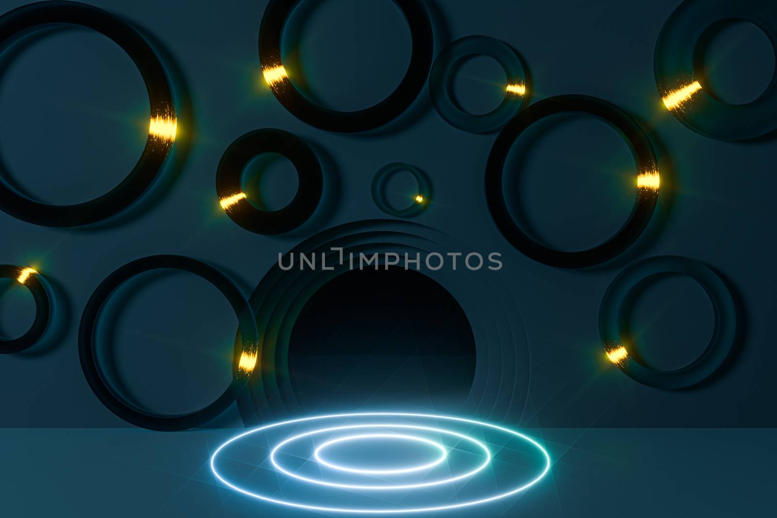 Circle background material,cartoon room,3d rendering. Computer digital drawing.