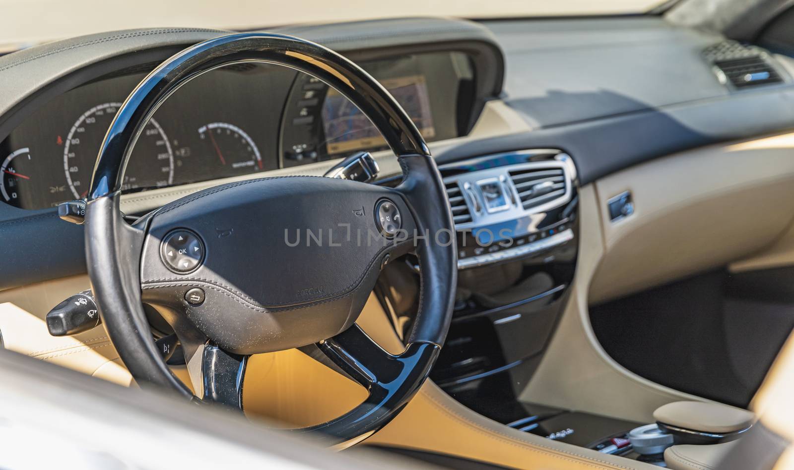 interior of a luxury car, noble materials and quality workmanship.