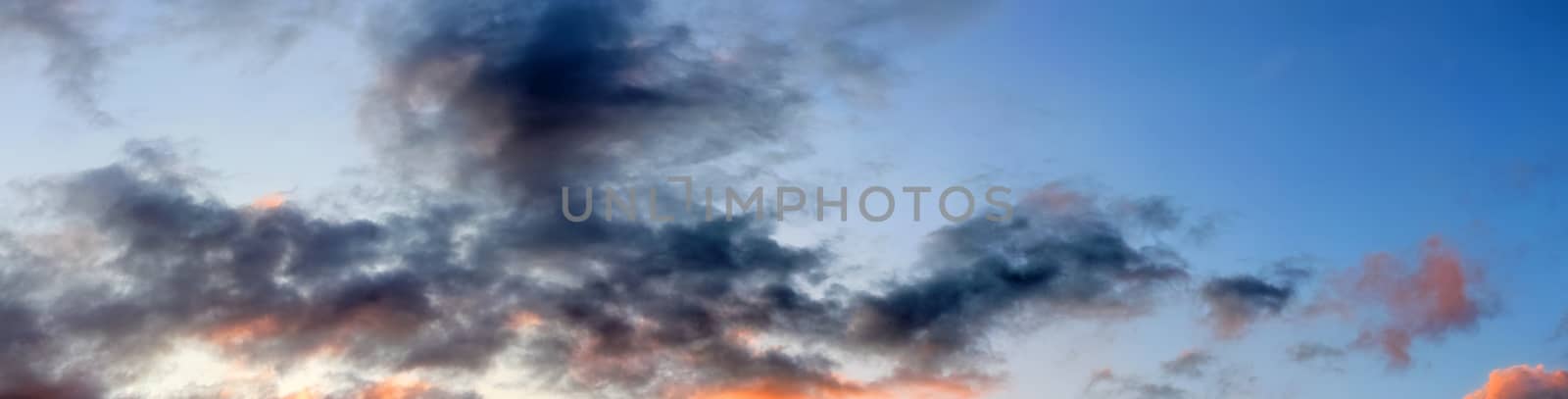 Stunning colorful sky panorama showing beautiful cloud formations in high resolution.