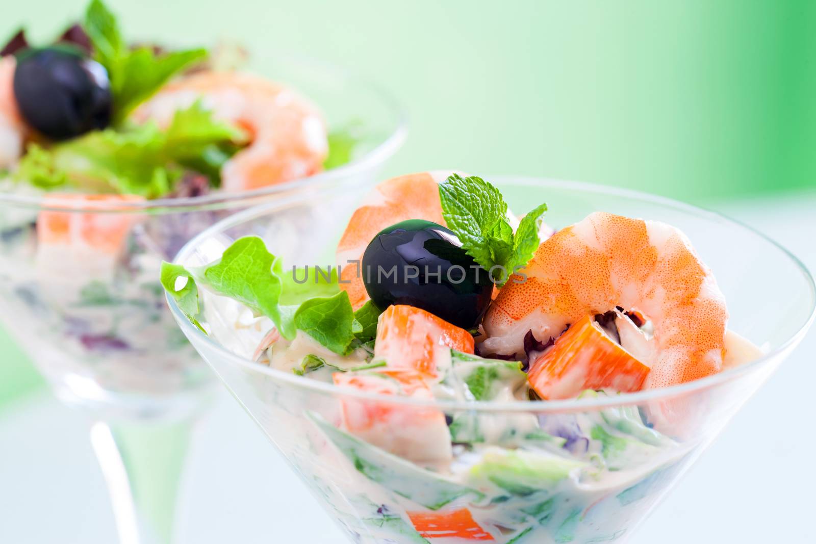 Macro close up of prawn and crab cocktail salad. by karelnoppe
