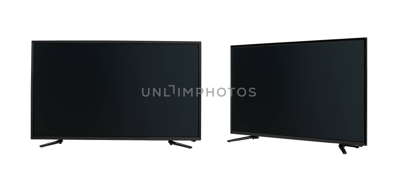 modern LCD flat screen TV in two positions on a white background