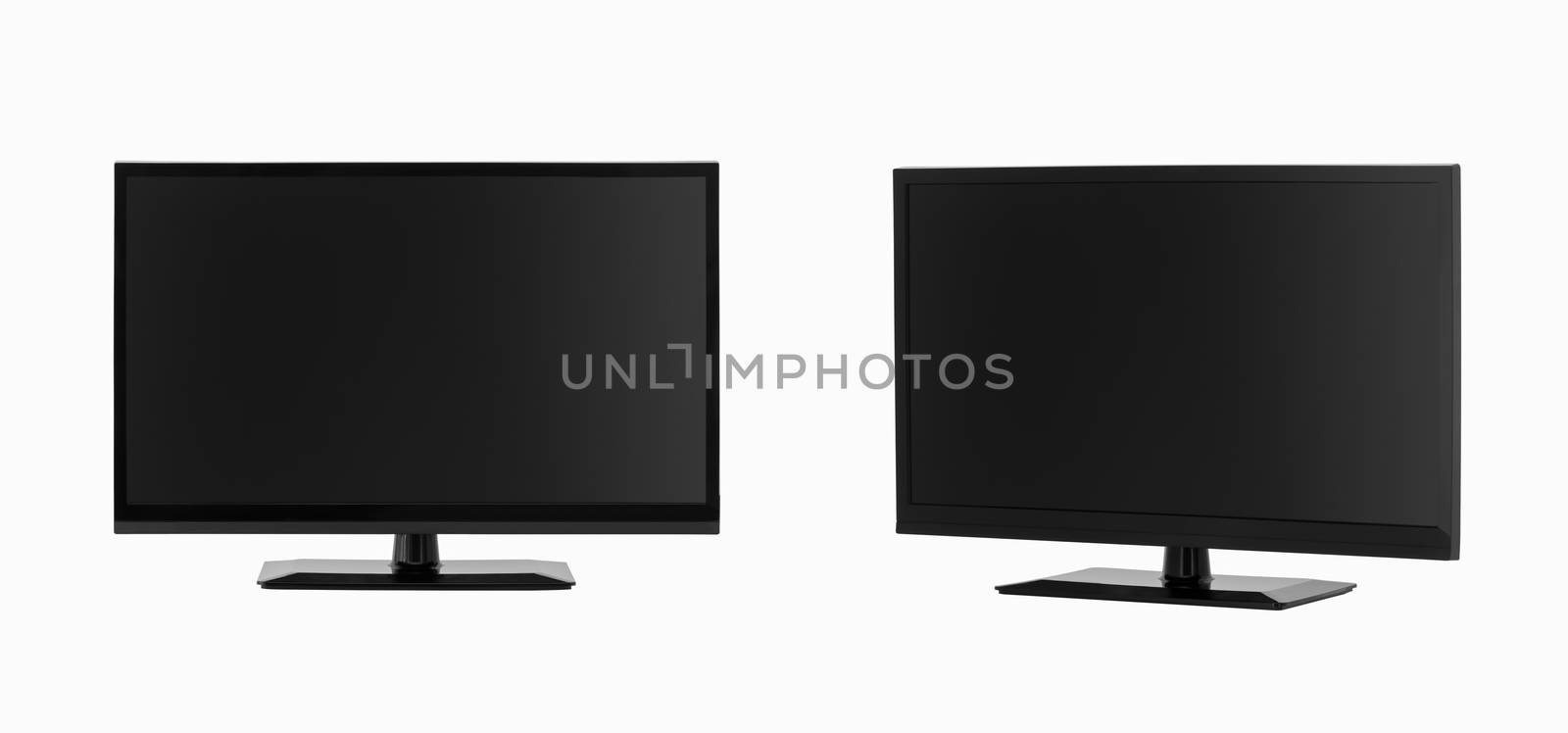 high quality LCD TV in two angles on white background