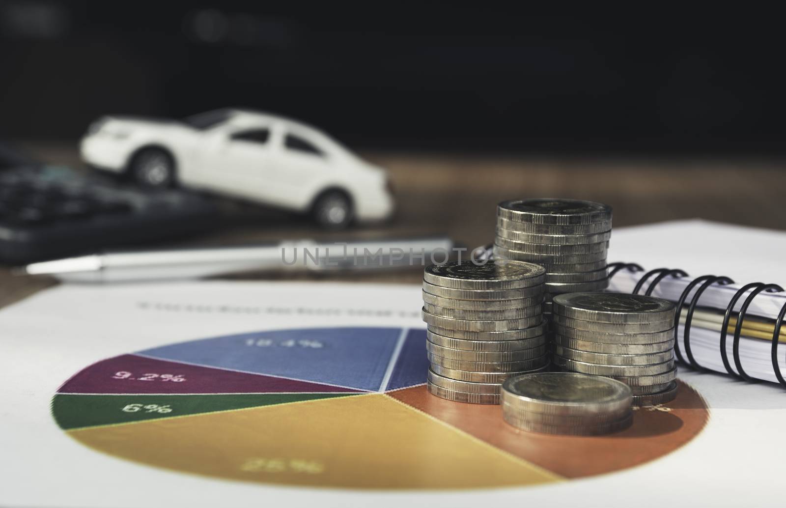 Car insurance and car service. Toy car for accounting and financial concept.