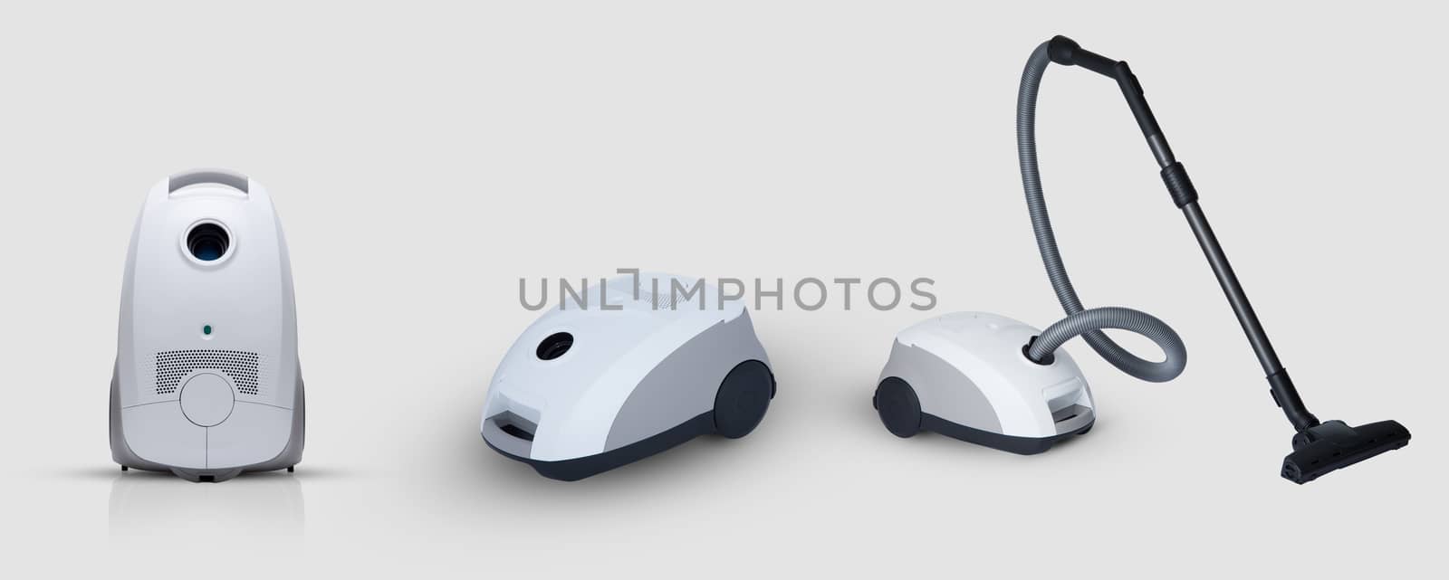 full view of a modern household vacuum cleaner on a white background. for copy space and cut out