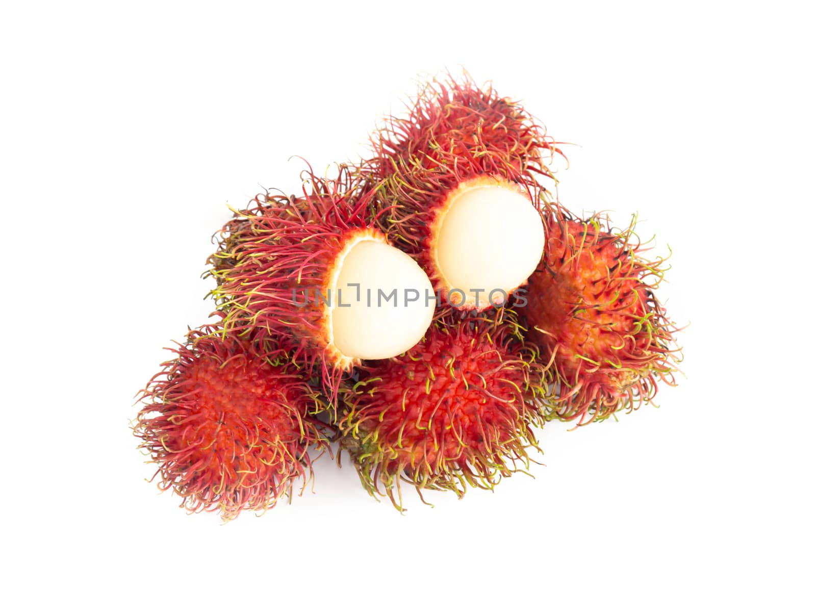 Fresh ripe rambutan tropical fruit isolated on white background by pt.pongsak@gmail.com