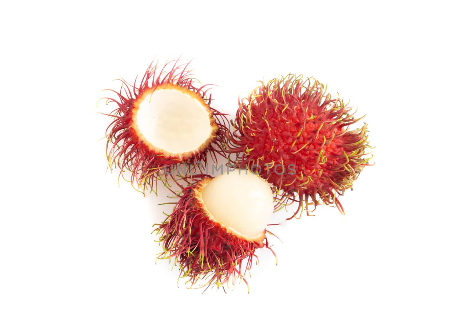 Fresh ripe rambutan tropical fruit isolated on white background by pt.pongsak@gmail.com