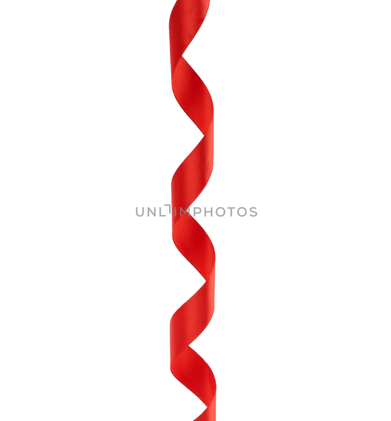 curled red satin ribbon isolated on white background, festive backdrop