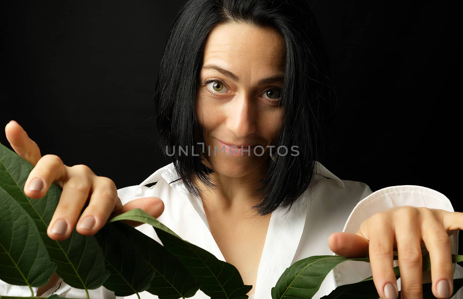 portrait of a beautiful adult woman with short black hair of a C by ndanko