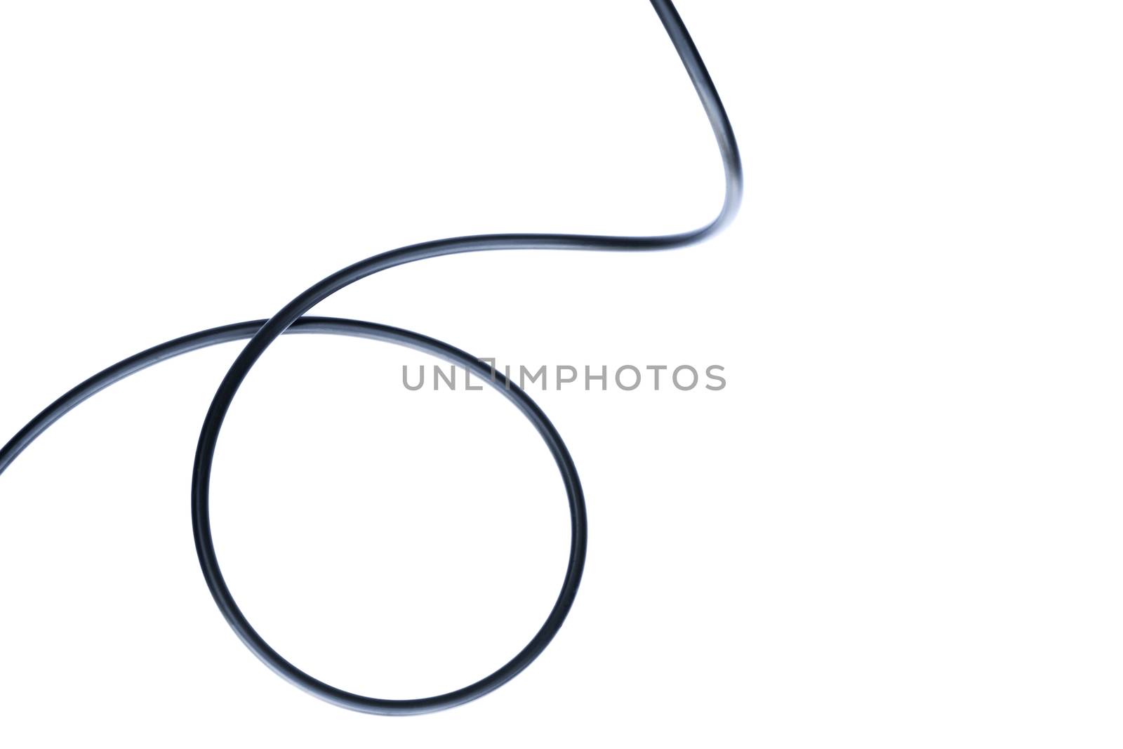 A Black wire cable isolated on a white background abstraction.