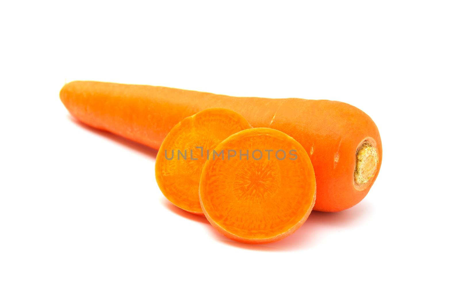 Fresh carrot and carrot slice isolated on white background. Close up of Carrot.