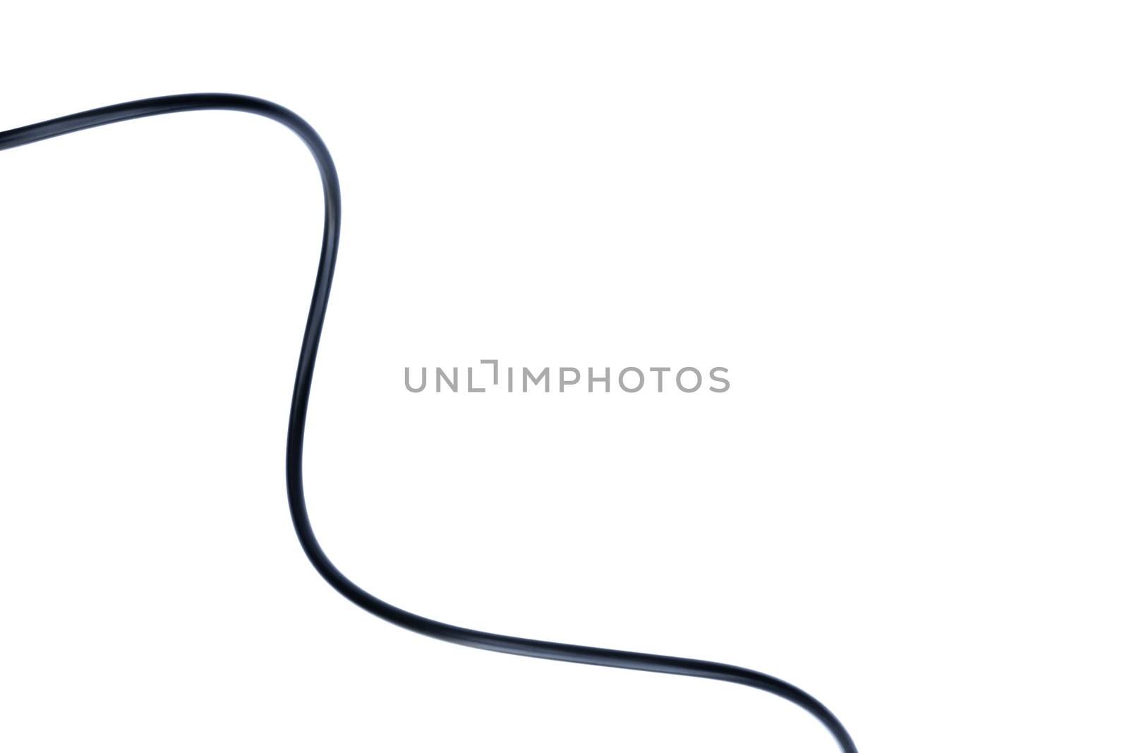 A Black wire cable isolated on a white background abstraction.