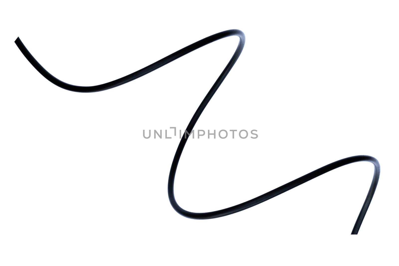 A Black wire cable isolated on a white background abstraction.