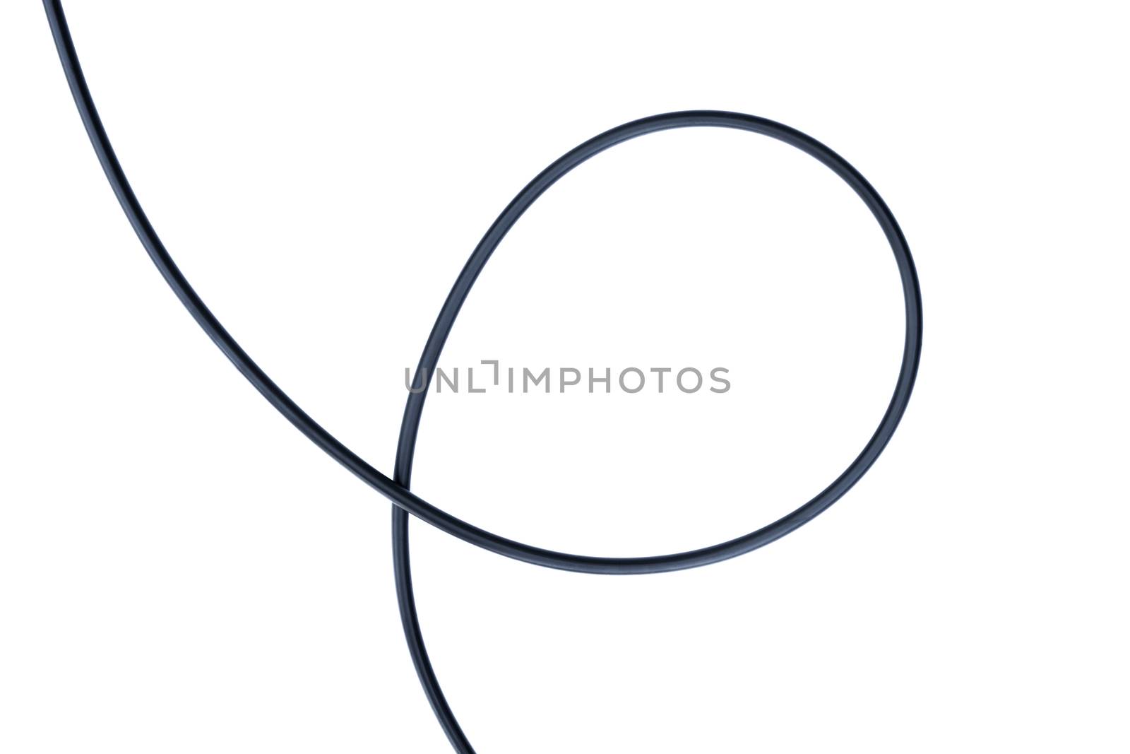 A Black wire cable isolated on a white background abstraction.